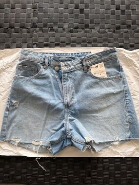 Zara Light Blue Distressed Denim Shorts - Women